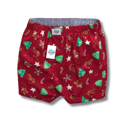 Christmas Vibes Men's Woven Cotton Boxers -With Button Fly and Pockets