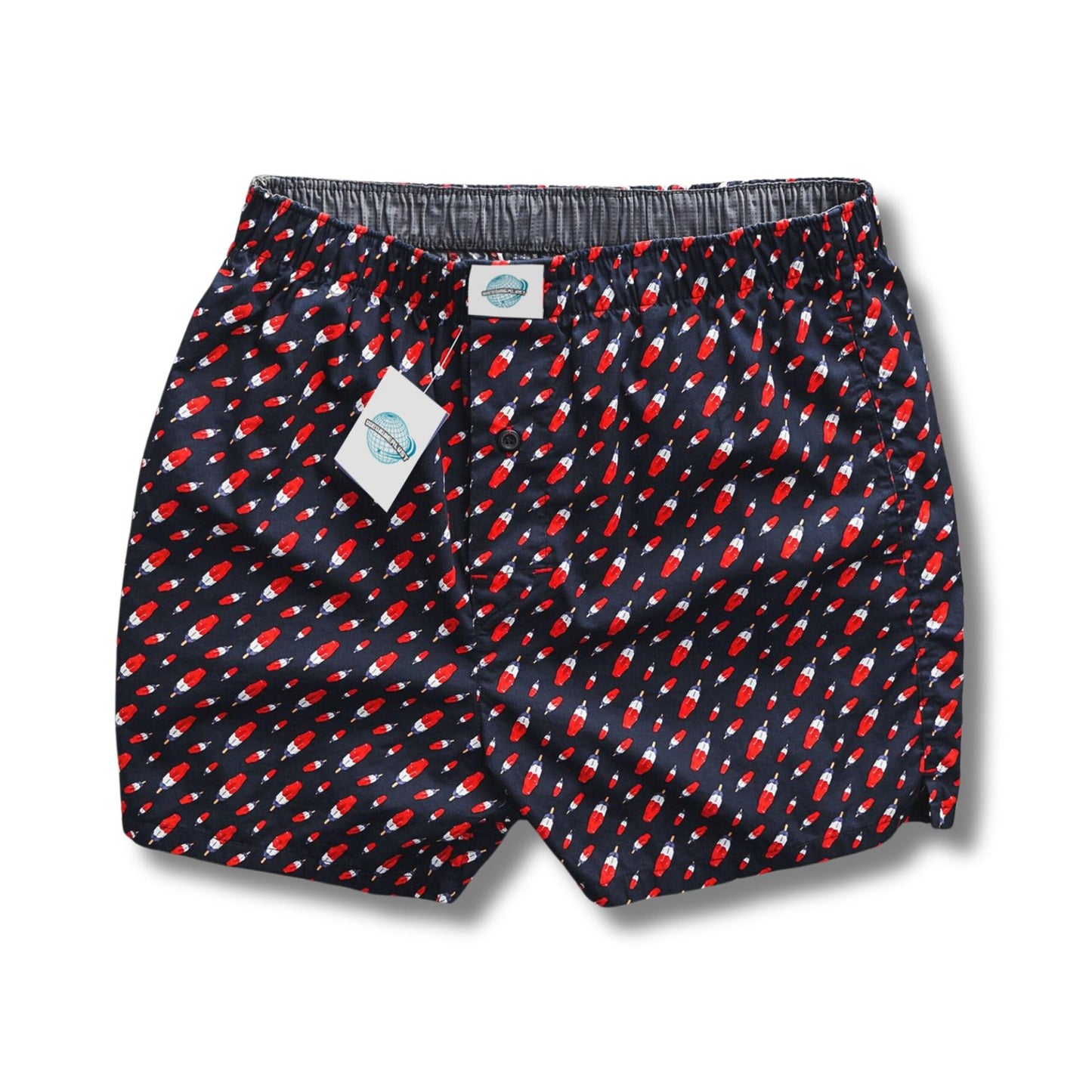 Weunderlust Woven Cotton Boxers with pocket, Ice pops, Red, Navy