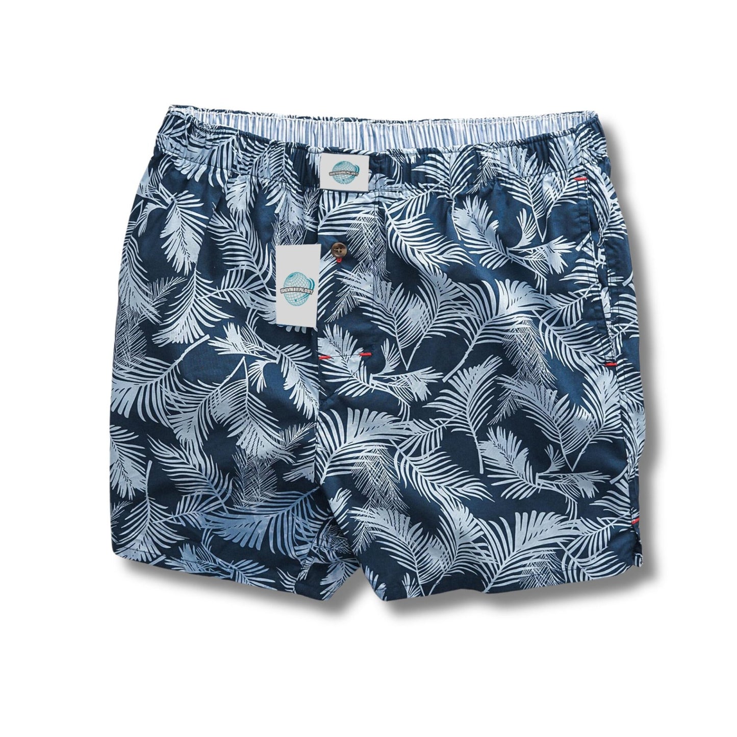 Weunderlust Woven Cotton Boxers with pocket, Tropical, leaf printing, Blue, Navy