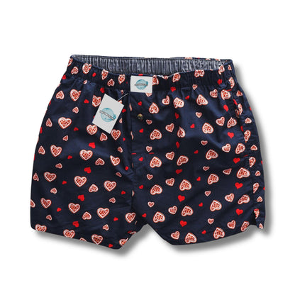 Weunderlust Woven Cotton Boxers with pockets , Sweethearts, Navy ,Hearts printing