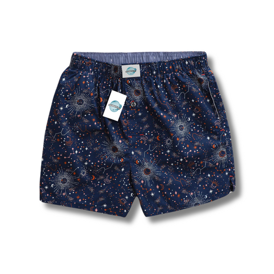 A picture of Woven Cotton Boxers with Stars and galaxy Printing