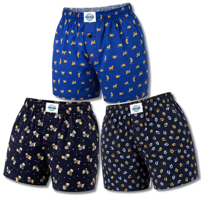 Weunderlust's 3 pack boxer shorts bundle  with Cats ,dogs, and  leaves print 