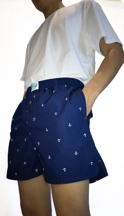 Ancherr Men's Woven Cotton Boxers- With Button Fly and Pockets