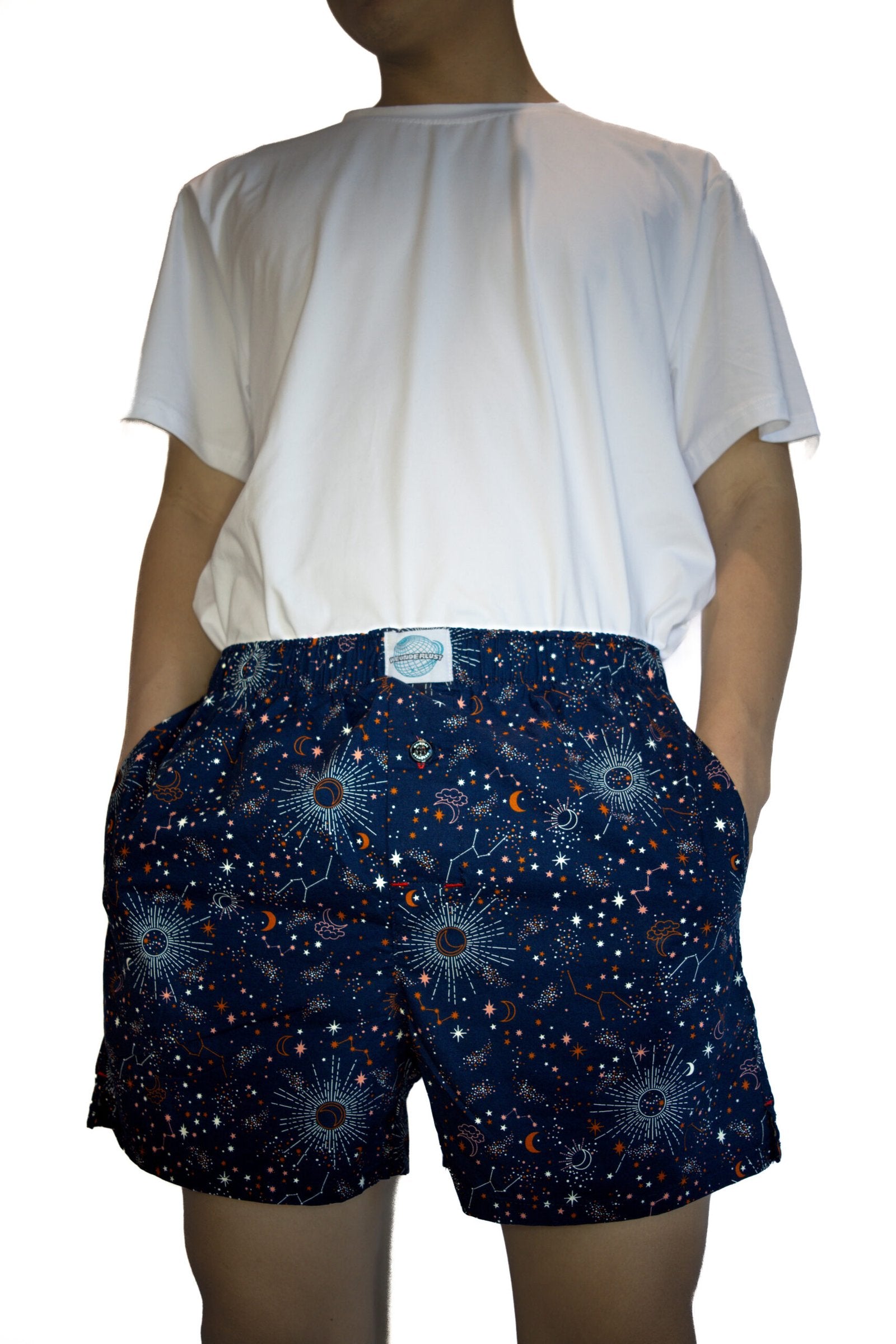 Model in Woven Cotton Boxers with Stars printing, Front side