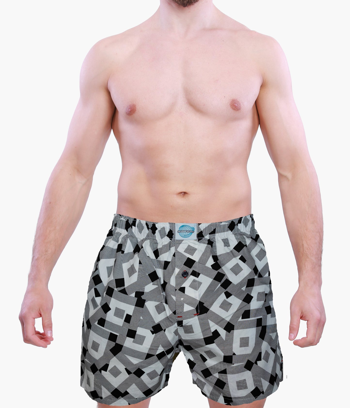 Front of model wearing B/W Weunderlust's boxers