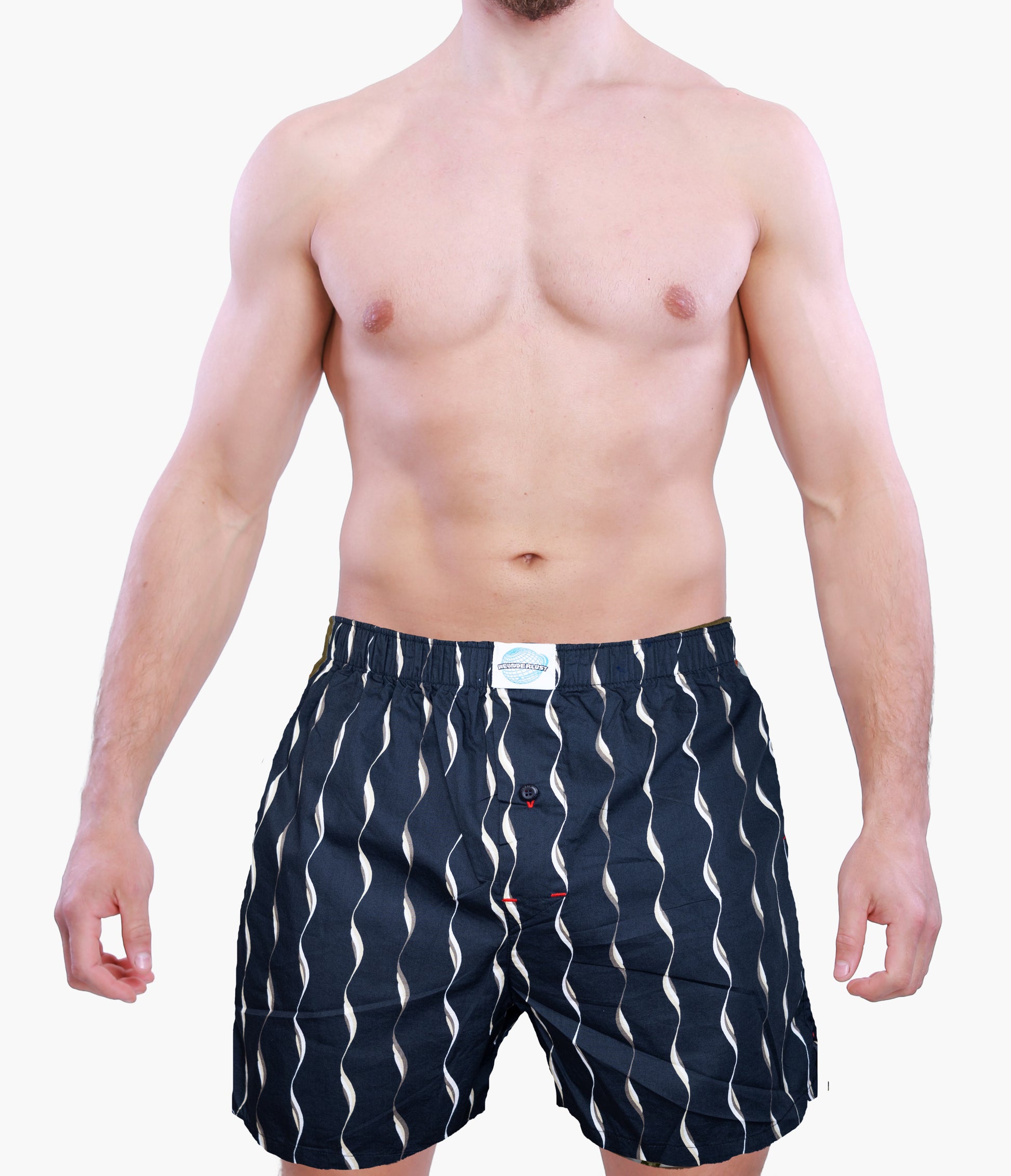 Front of model wearing Weunderlust Waves boxers