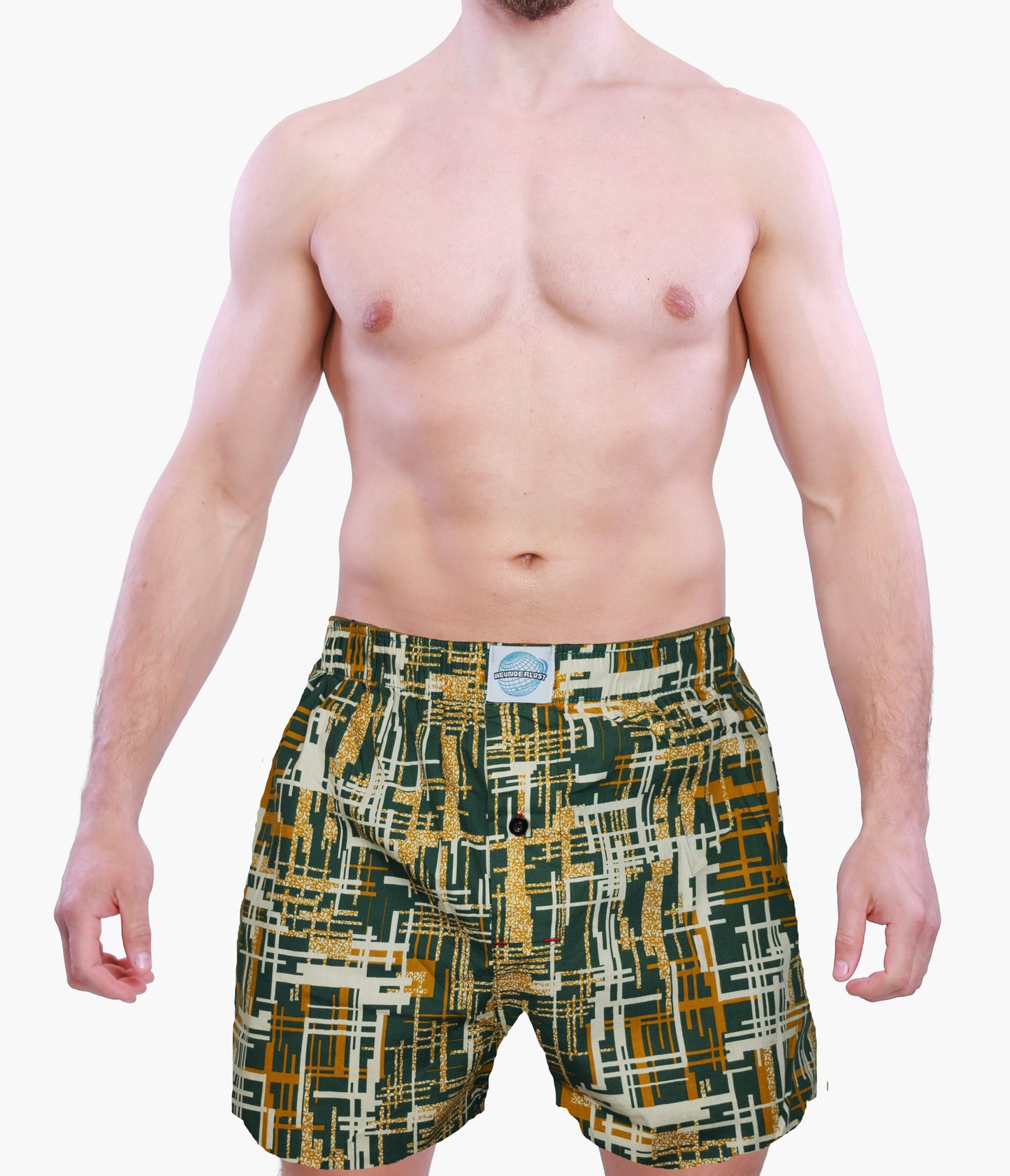 Golden Green Men’s underwear – Woven Cotton Boxers for men with Pockets and button fly