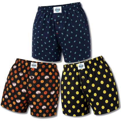Weunderlust's 3 pack boxer shorts bundle  with  Peace-out icon , Basketball, and  Smiles icon print