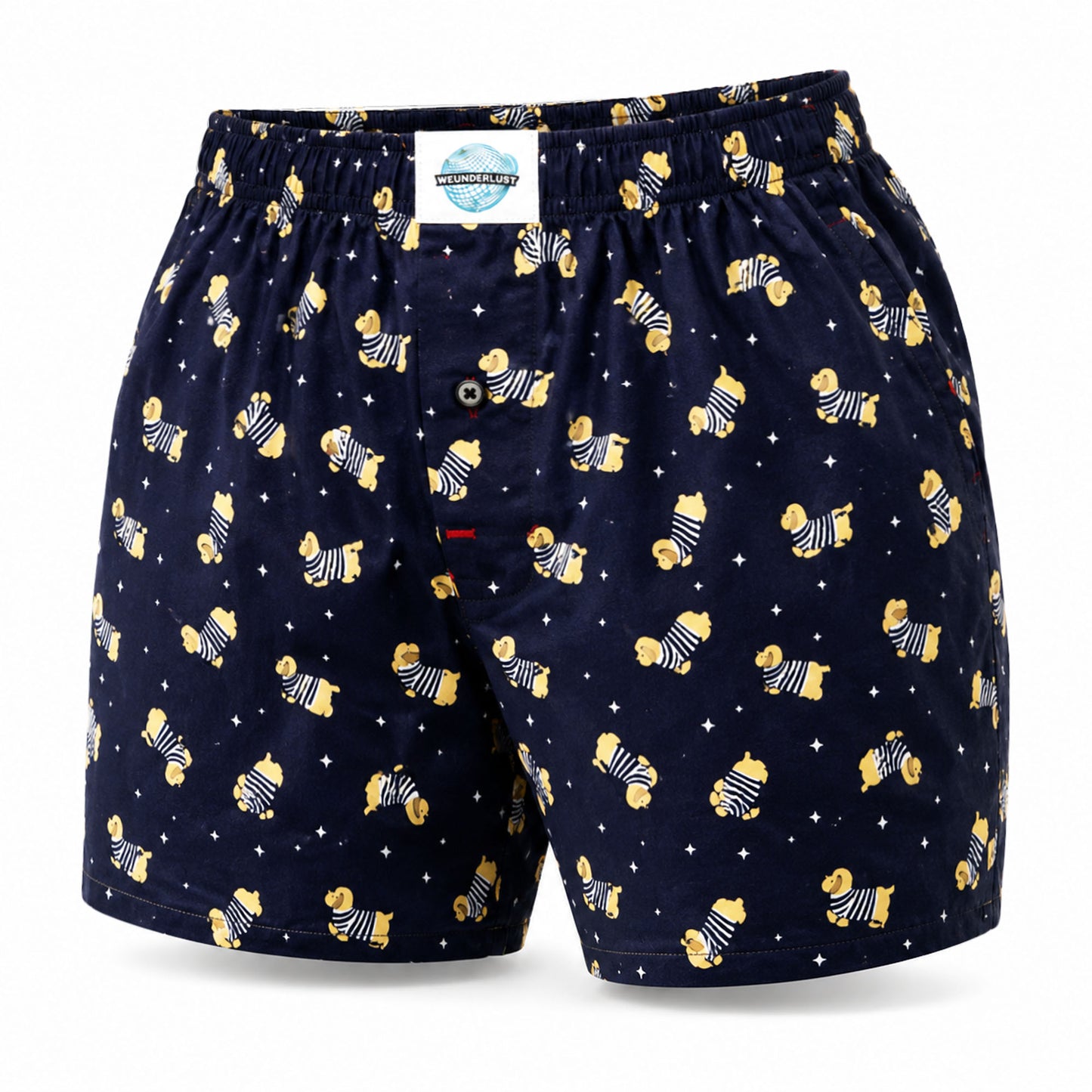 Weunderlust's men's woven cotton boxer short with Dog prints