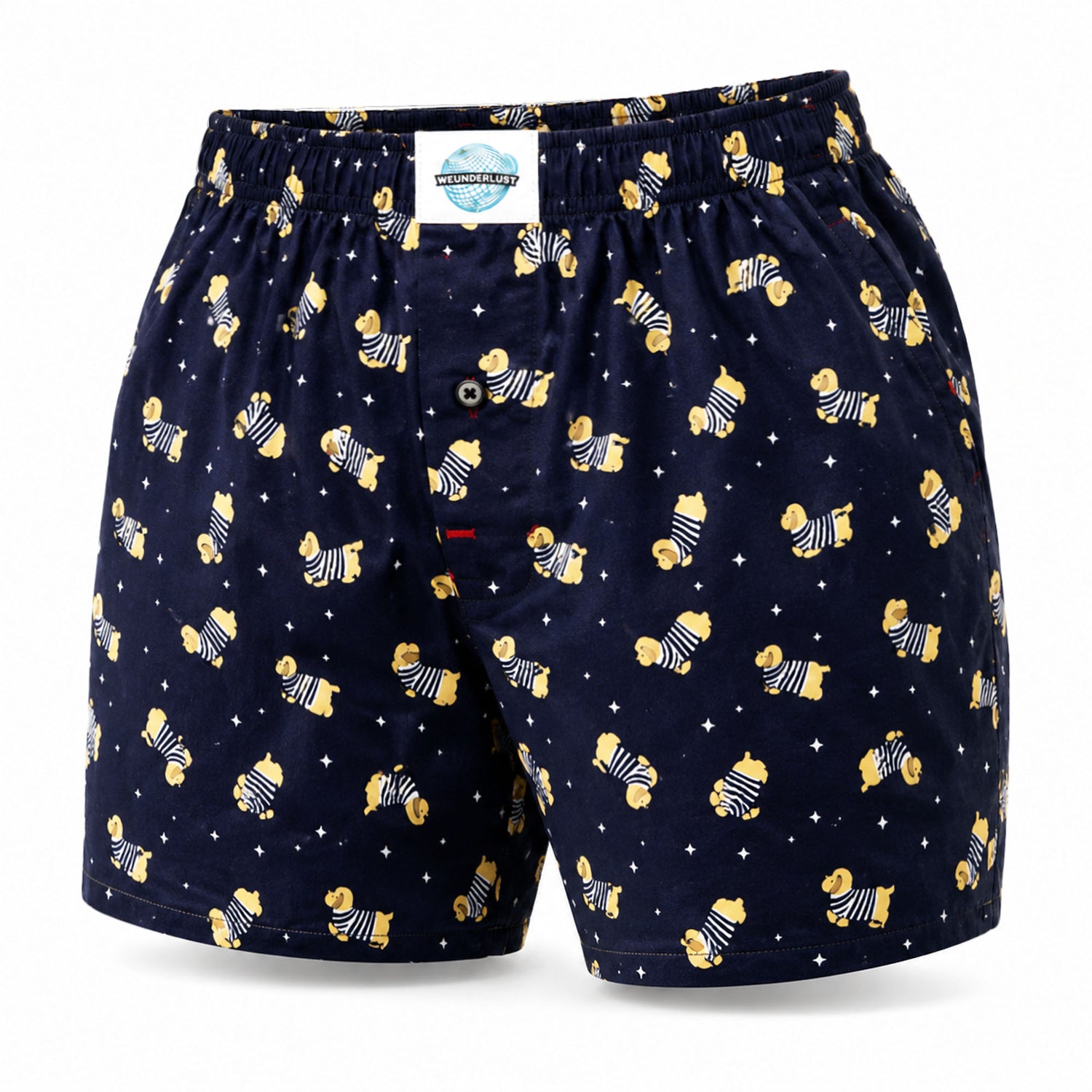 Weunderlust's men's woven cotton boxer short with Dog prints