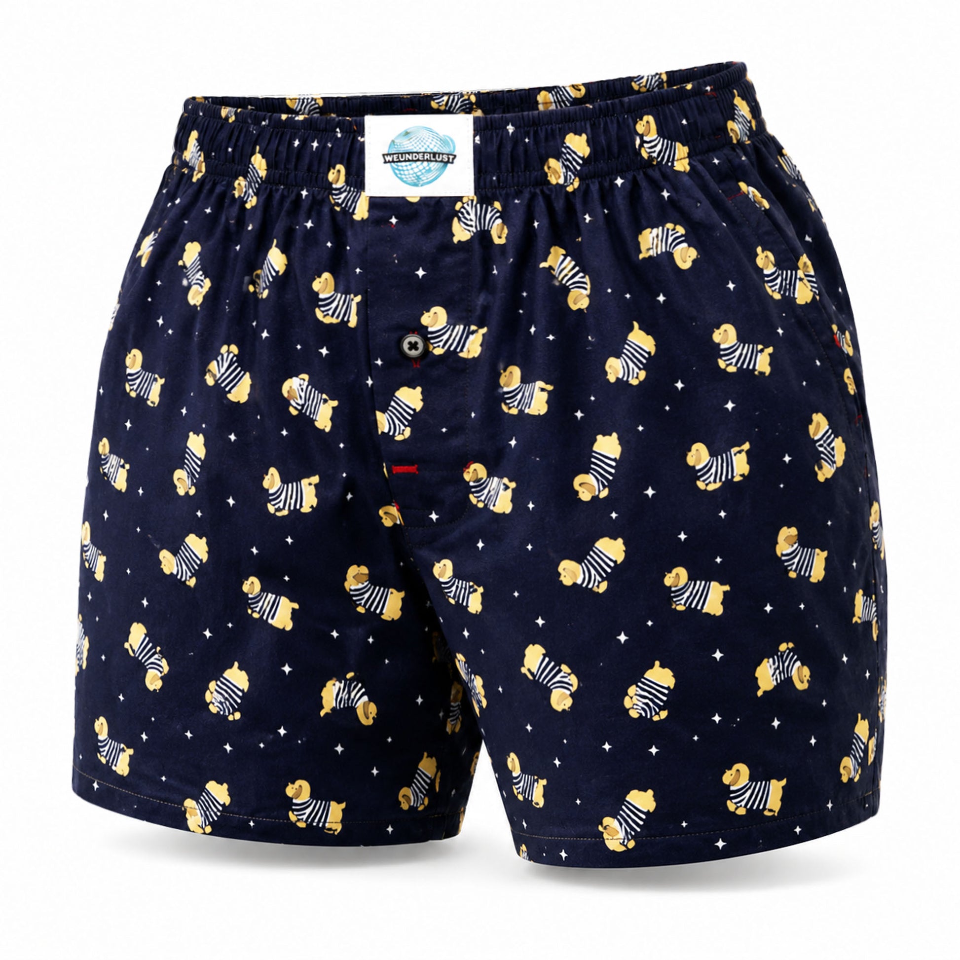 Weunderlust's men's woven cotton boxer short with Dog prints