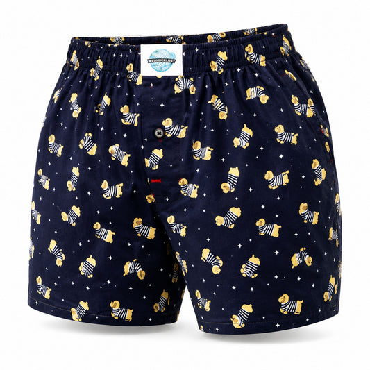 Weunderlust's men's woven cotton boxer short with Dog prints