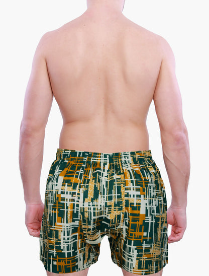 Golden Green Men’s underwear – Woven Cotton Boxers for men with Pockets and button fly